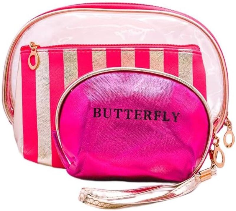 Butterfly 3pcs. Cosmetic Bag for women - Rose